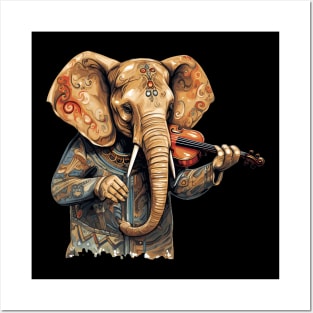 Elephant playing violin Posters and Art